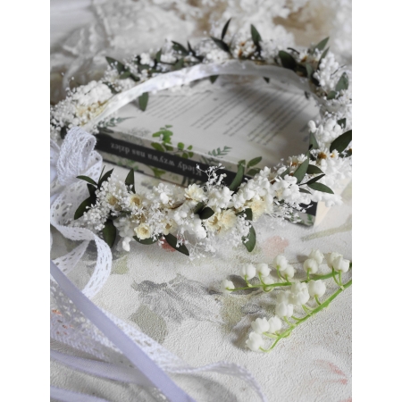 Wianek komunijny suszone i stabilizowane kwiaty